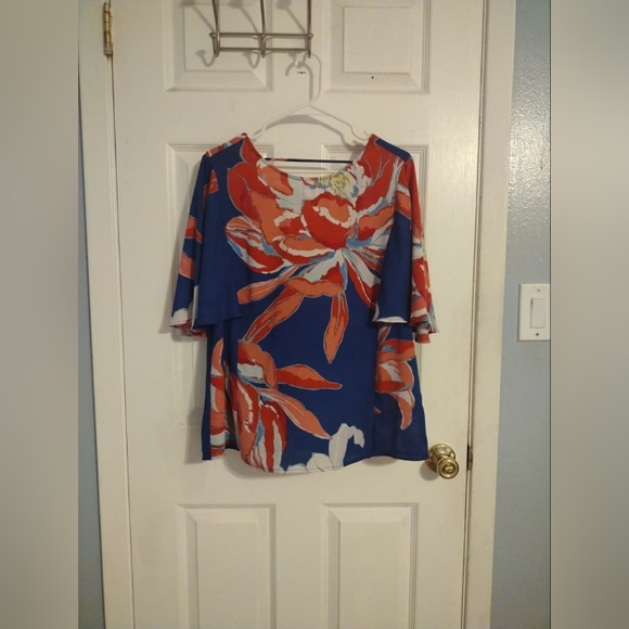 Blue Floral Shirt Blouse Top - Picture 1 of 5